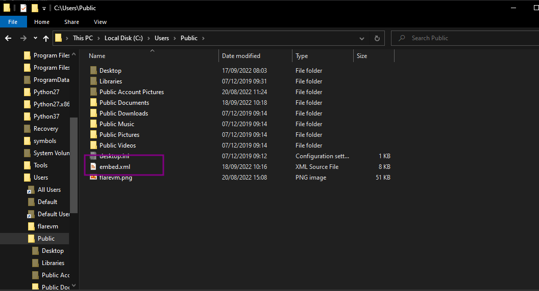 This malware is going to drop two files in the OS. I analyzed the two files embed.xml and embed.vb