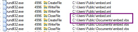 This malware is going to drop two files in the OS. I analyzed the two files embed.xml and embed.vb