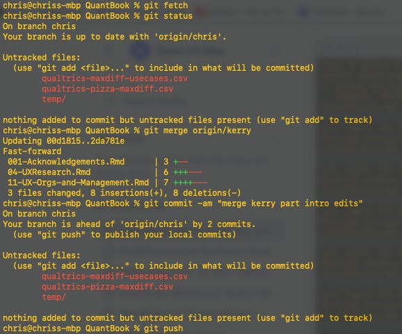 A screenshot of a git commit and push sequence in OS X terminal command line window