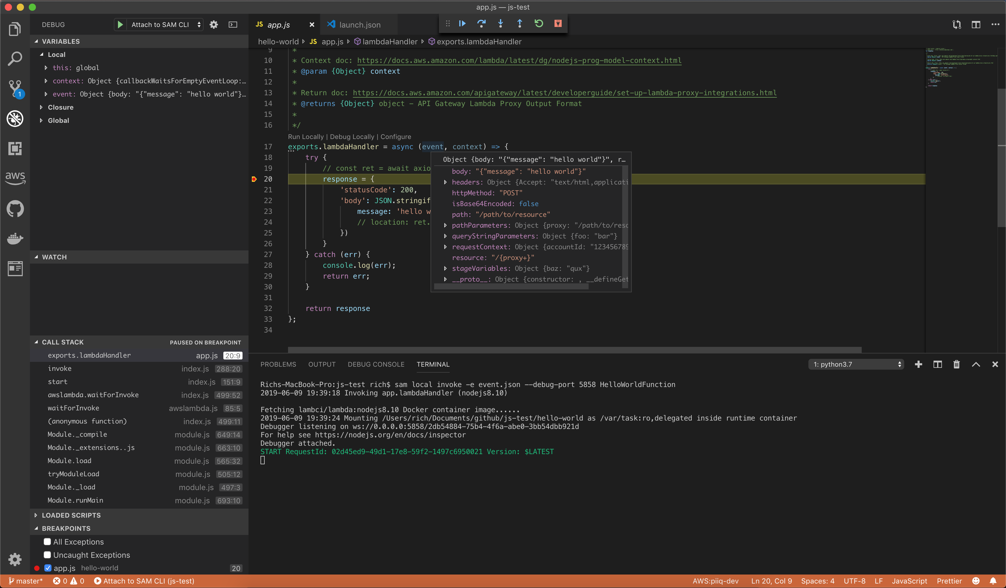 VS Code running in debugging mode