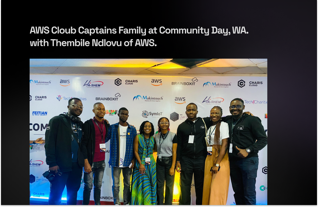 AWS Cloub Captains Family at Community Day, WA. with Thembile Ndlovu of AWS.