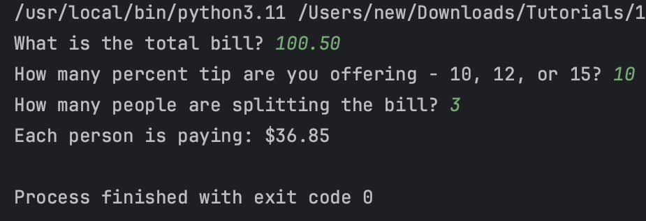 tip calculator output