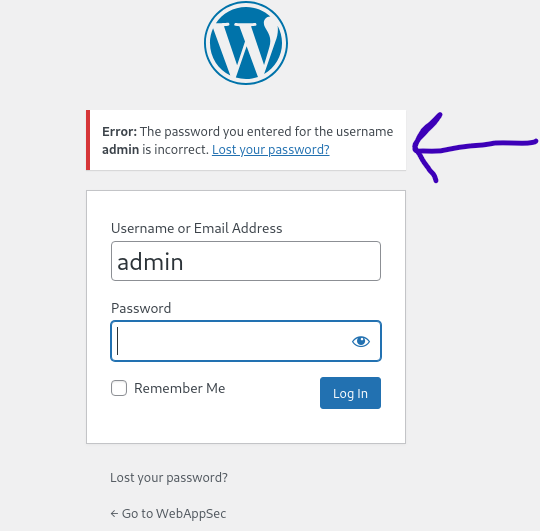 Correct username but wrong password