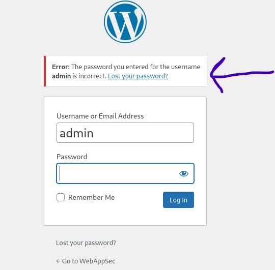 Correct username but wrong password