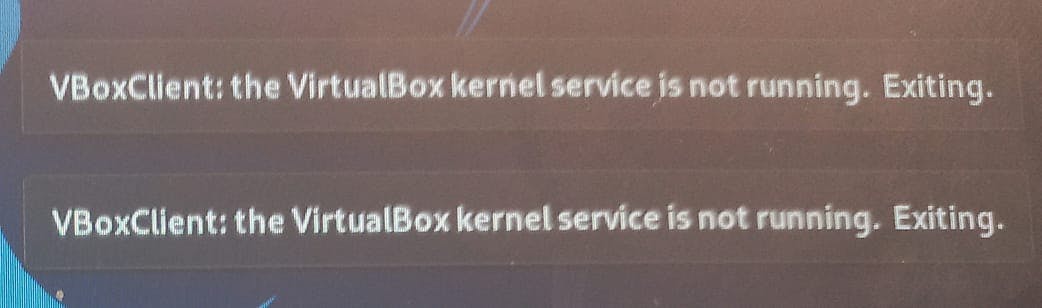 VBoxClient: the VirtualBox kernel service is not running. Exiting