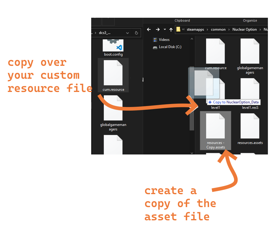 tutorial showing how to copy my custom resource file and how to create a backup of the asset file