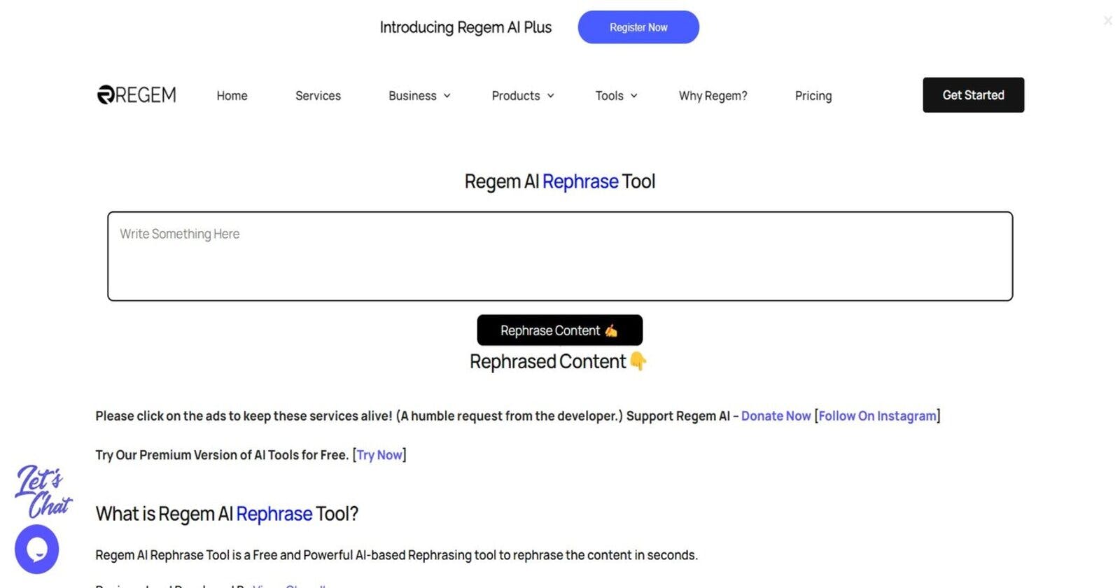 Regem: Your Free AI Rephrasing Tool - Simplify Text Transformation