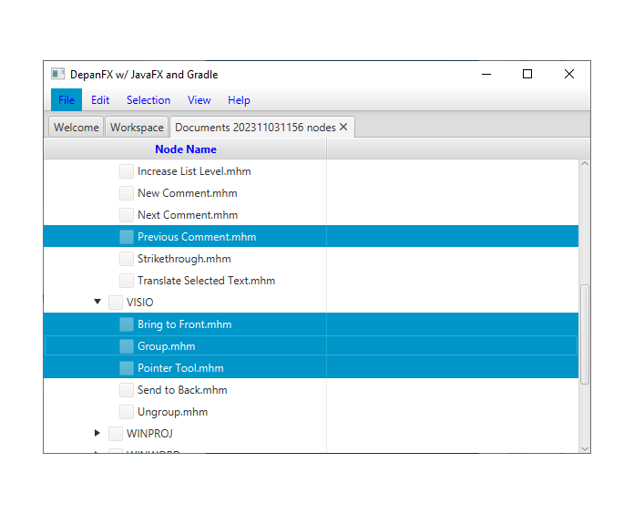 TableView checkboxes with editable mode in the initial false state.