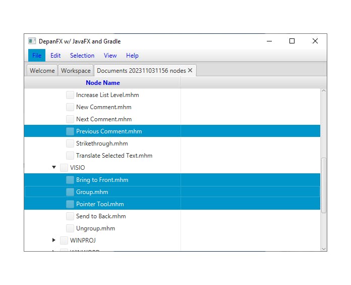 TableView checkboxes with editable mode in the initial false state.