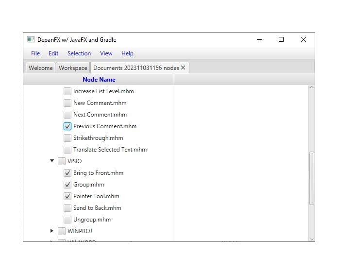 TableView checkboxes with editable mode set to true.