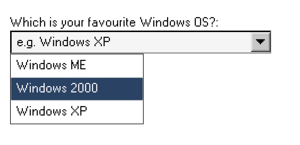 A select menu component with a visual design reminiscent of the old Windows operating systems