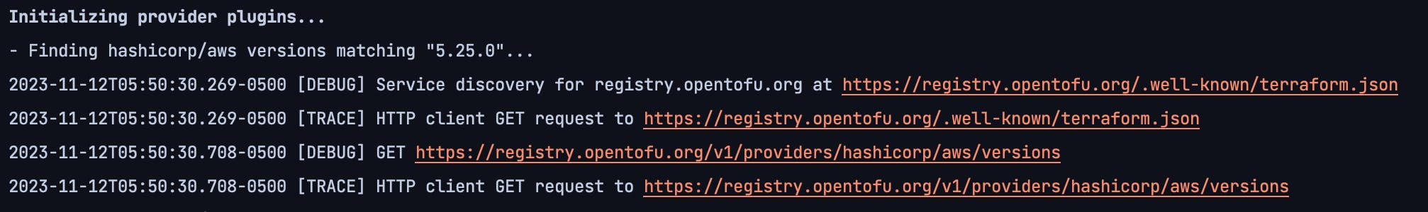 A list of provider URLs, including the version URL