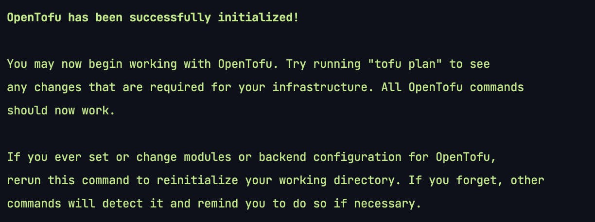 Screenshot depicting a successful OpenTofu initialization