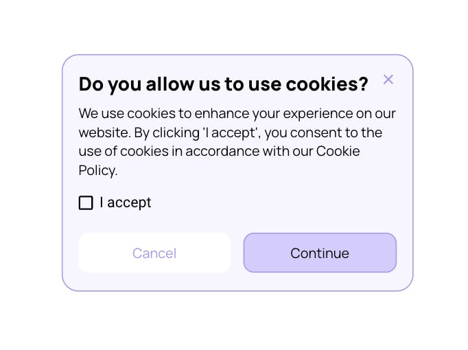 Example of a cookie consent popup