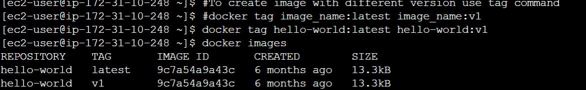 Creating existing image of different version using 'tag' command