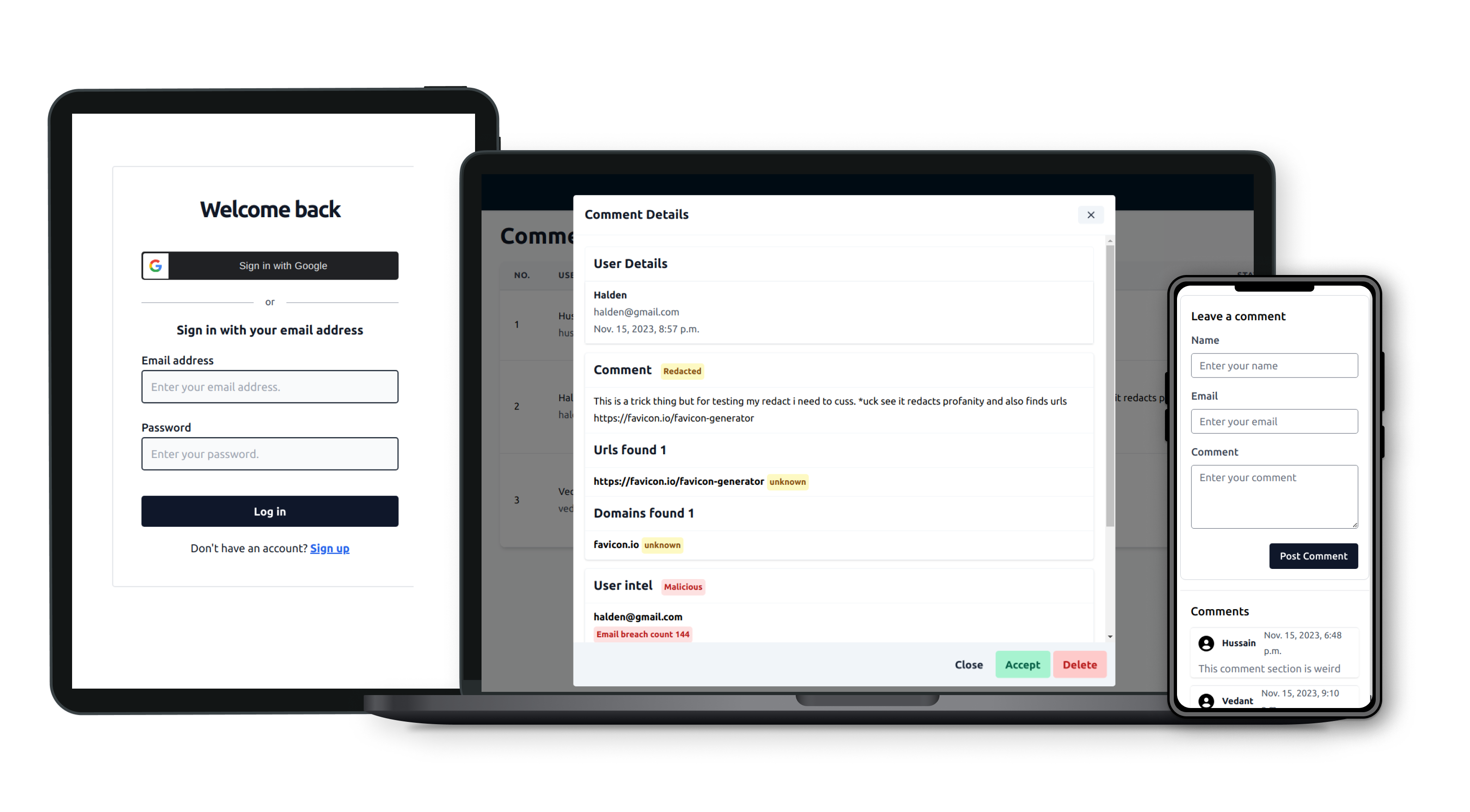 Pommento - Secure comment service using pangea