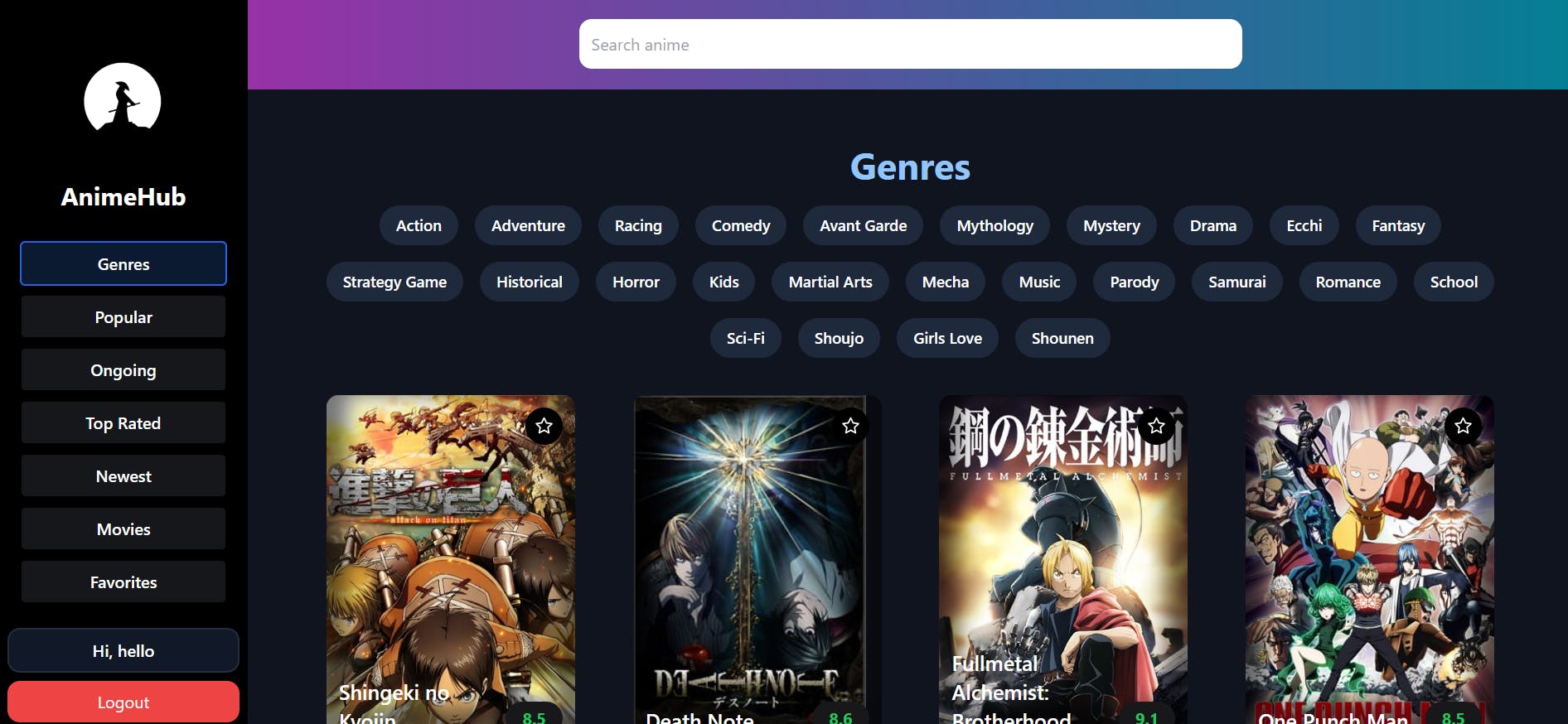 A user-friendly and visually appealing anime website with React