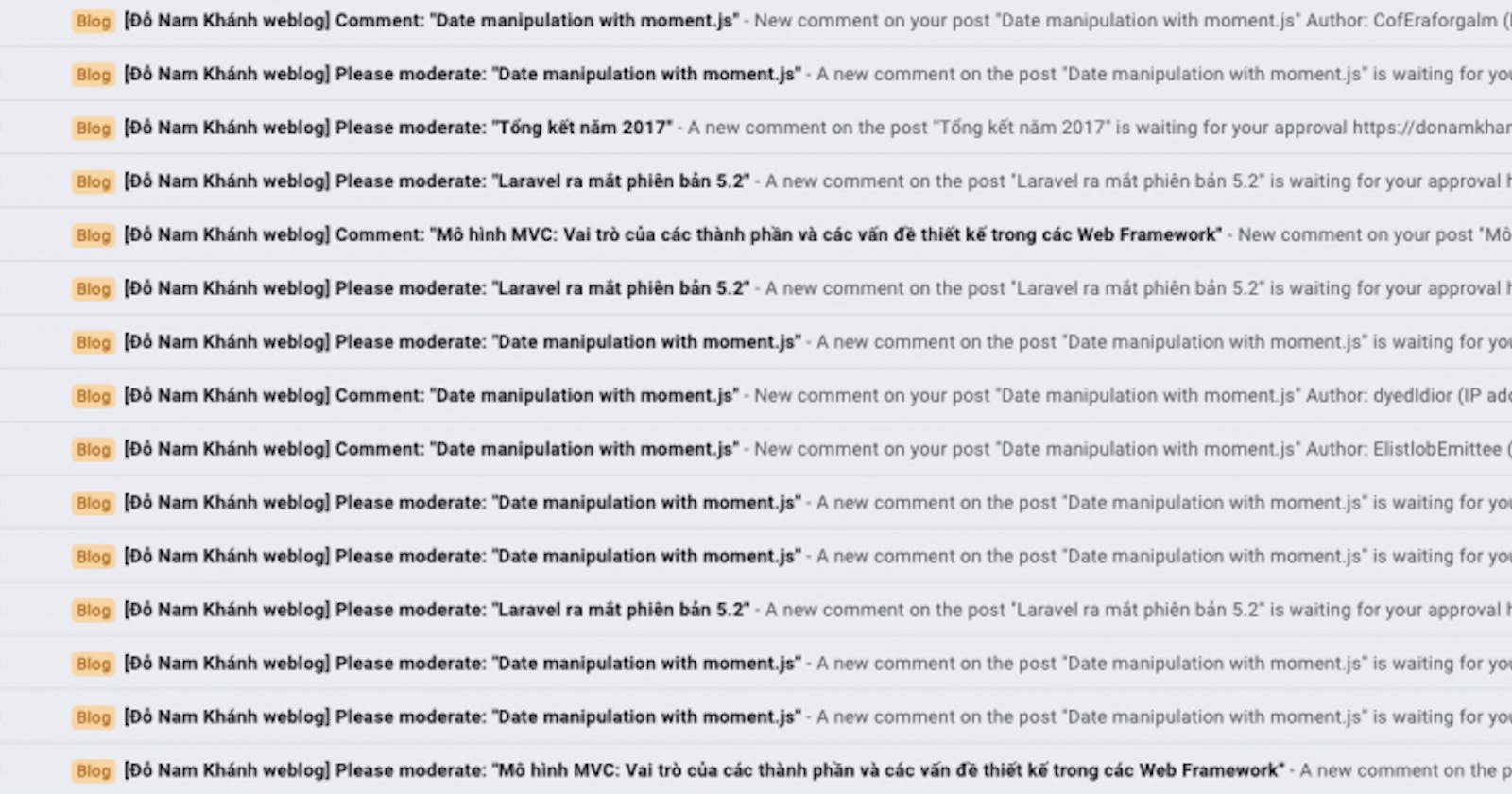 Blog bị spam comment