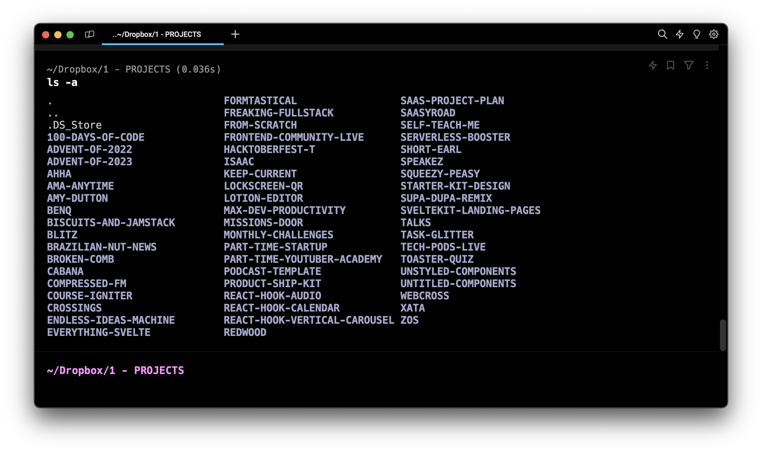 File listing with the Terminal, include hidden files