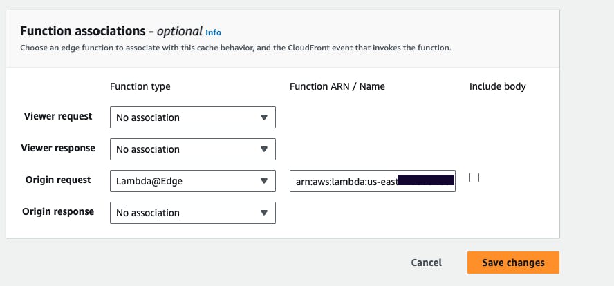 Associating lambda function with the cloudfront distribution