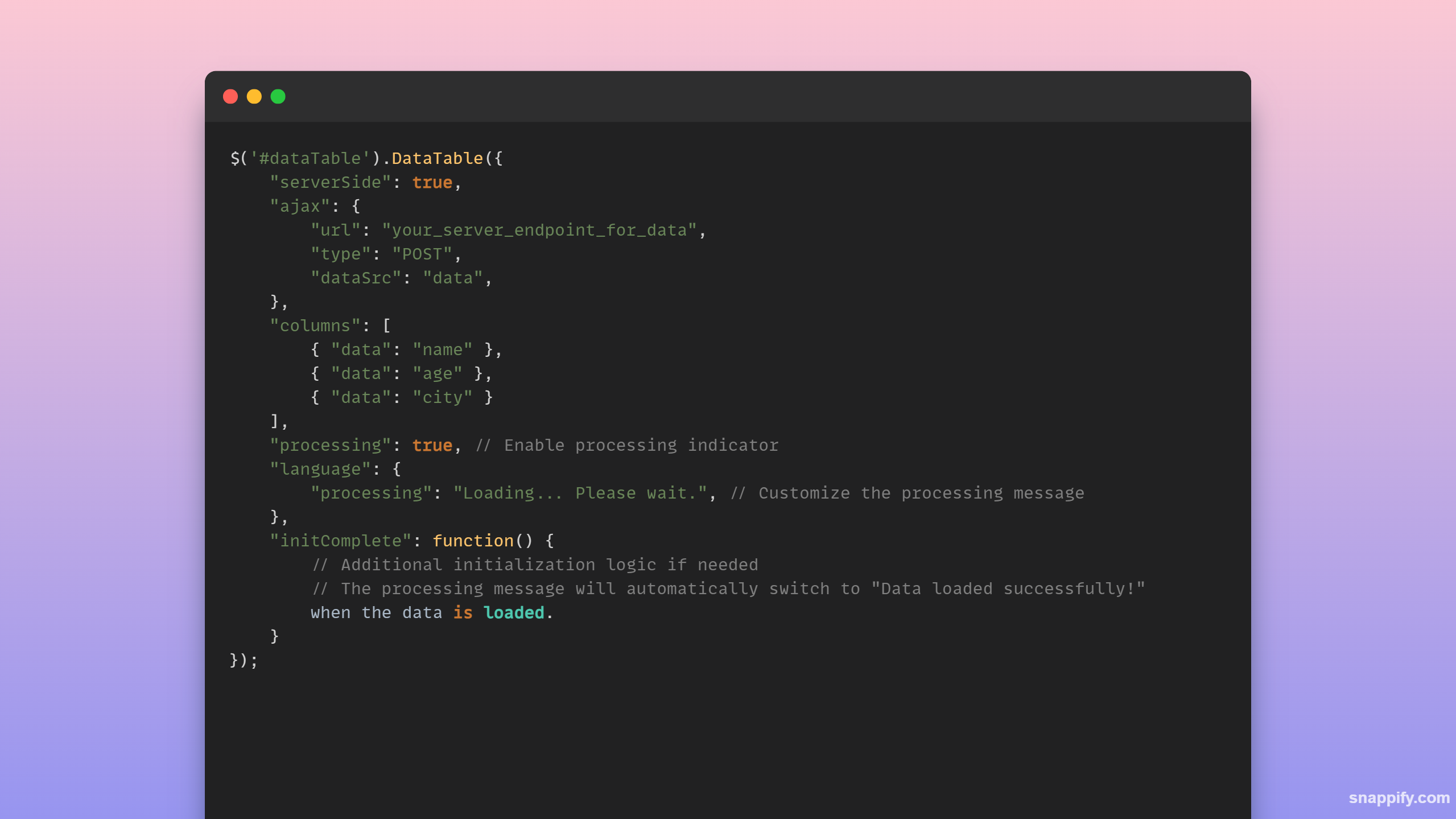 Display loading or Processing Messages inside DataTable