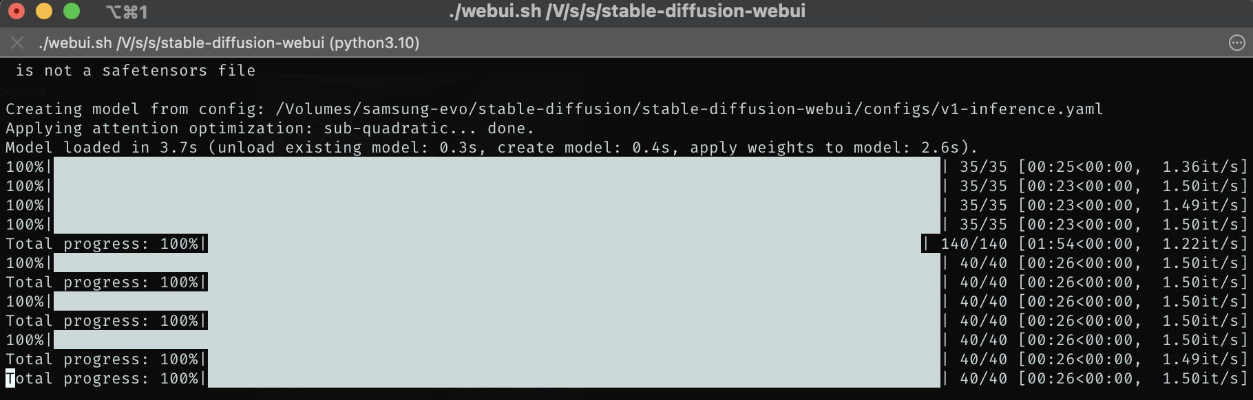 Stable Diffusion WebUI running console
