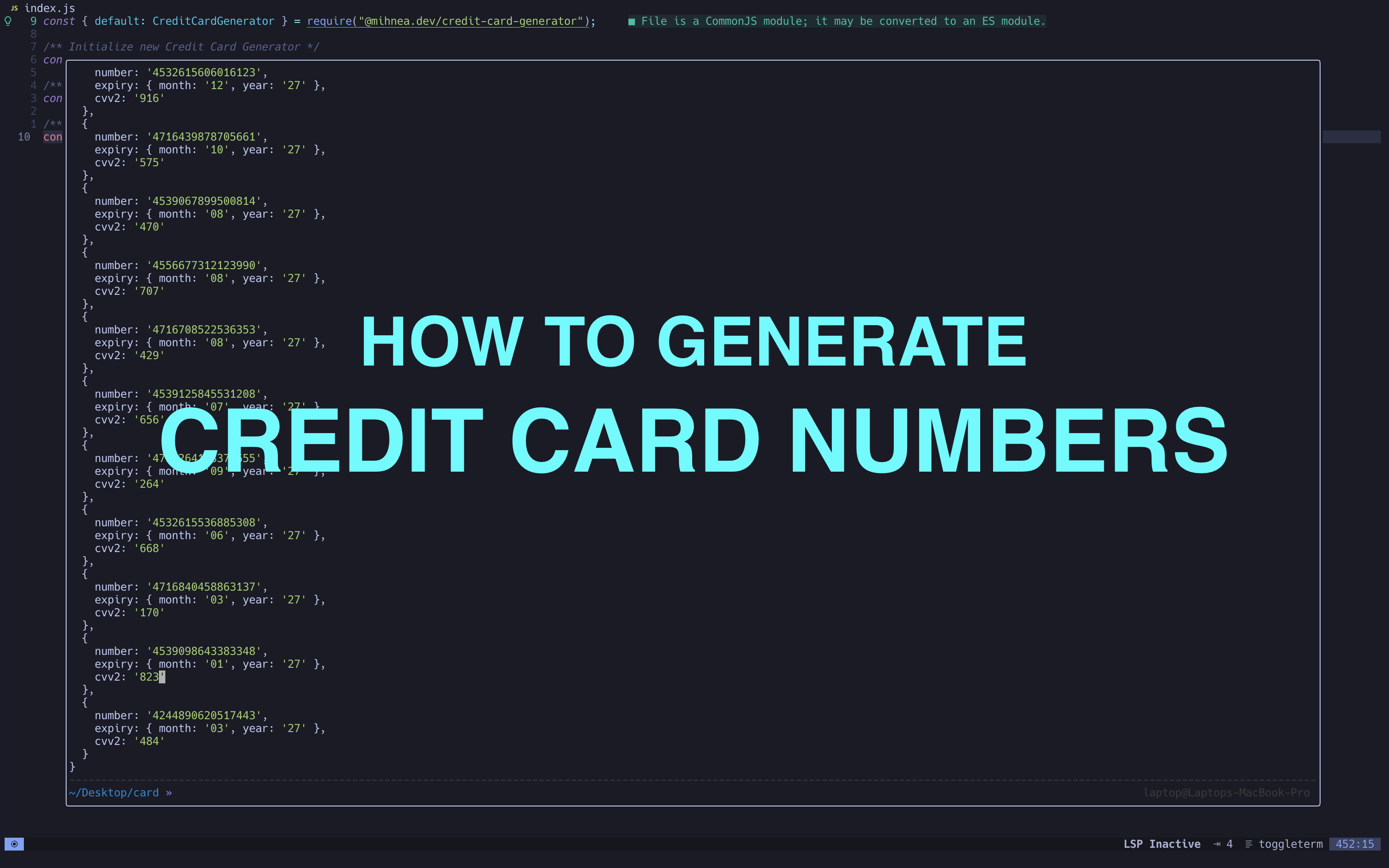 How To Generate Credit Card Information Using JavaScript