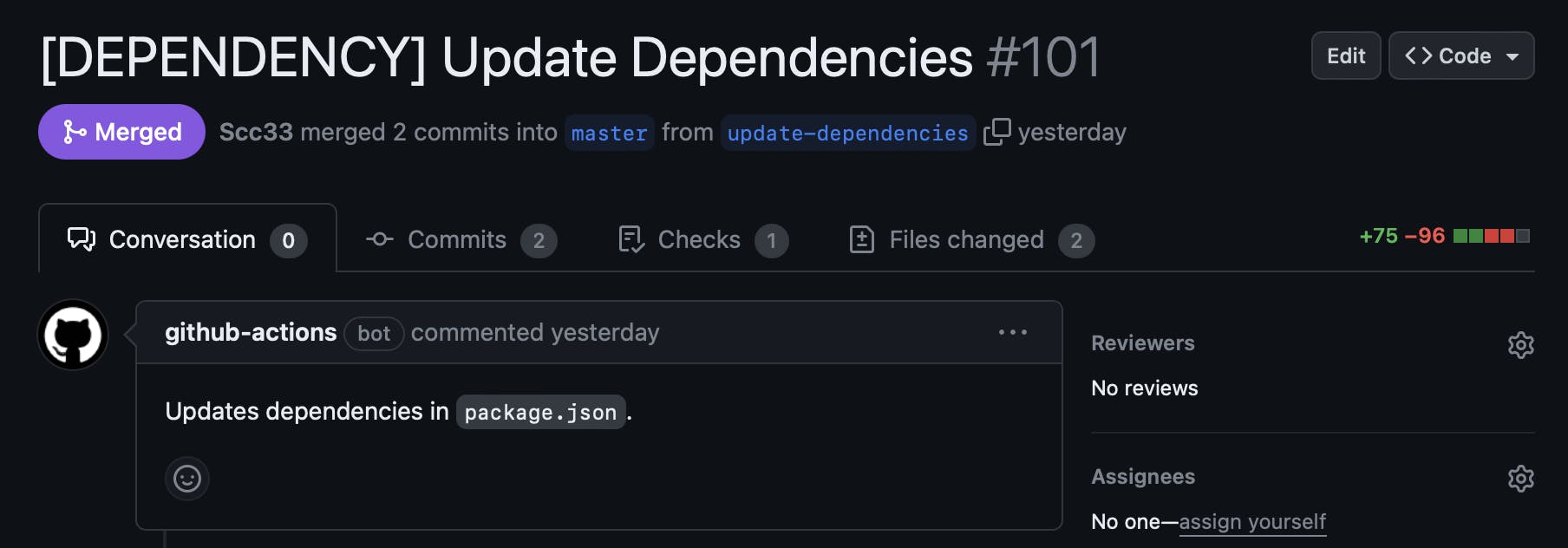 Example PR created by the update dependencies GitHub action