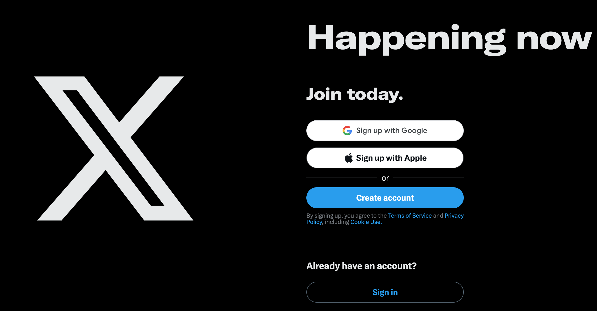 X Signup page