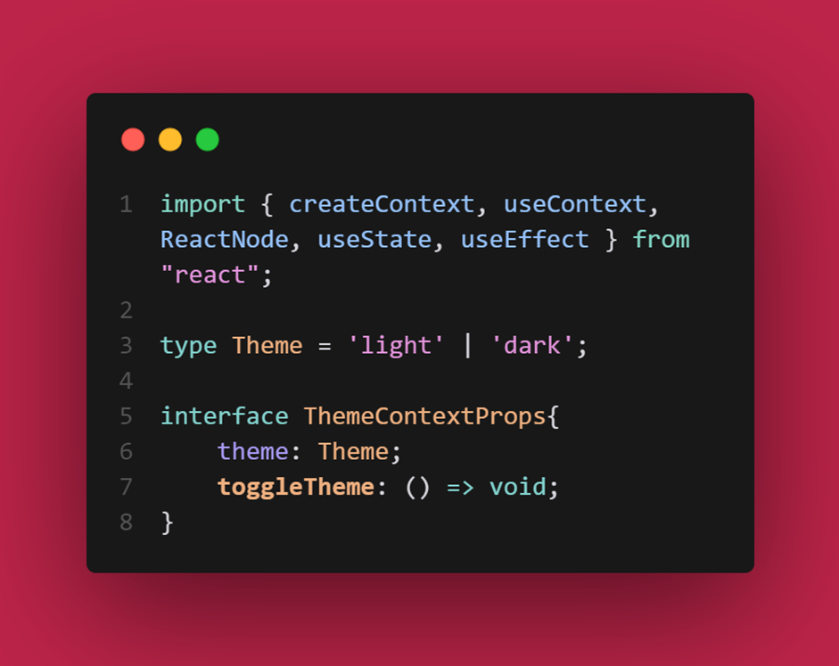 Inital code showing what to import from react with types to create