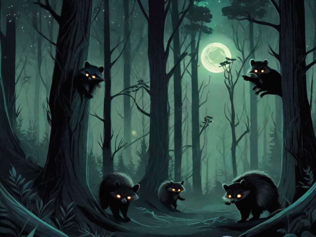 some nicely rendered raccoons amonst the trees