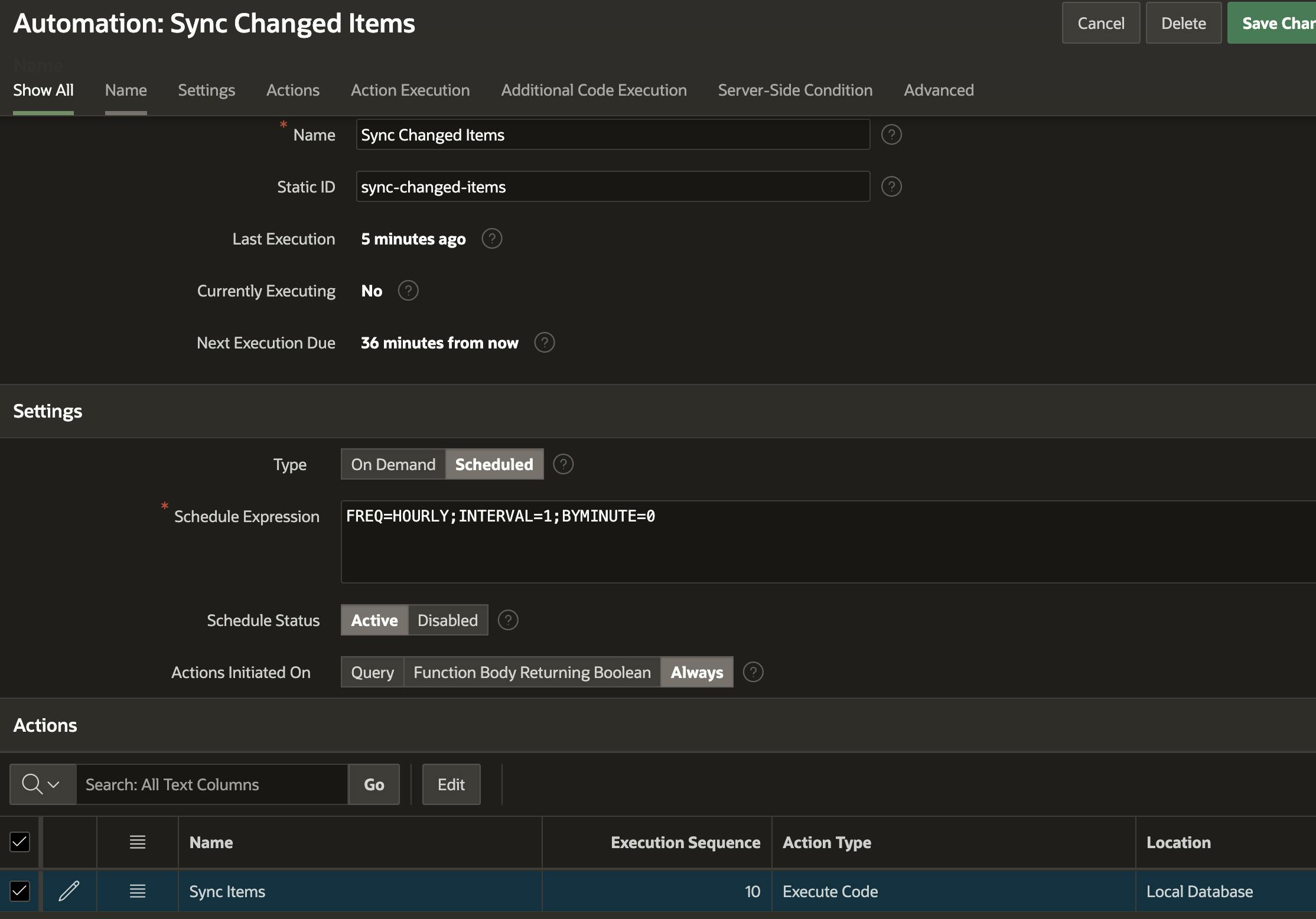 APEX Automation to Sync Changed Items
