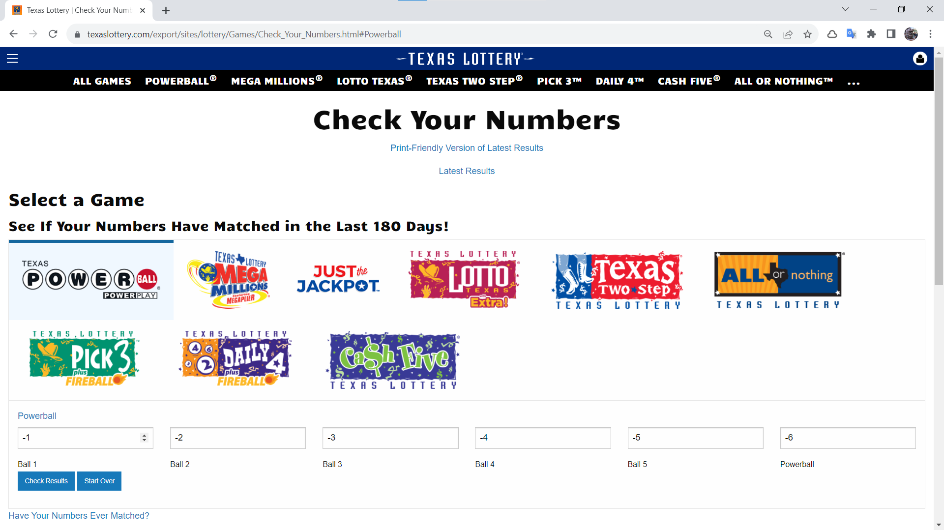 Texas Lottery Powerball number check bug as of December 6, 2023
