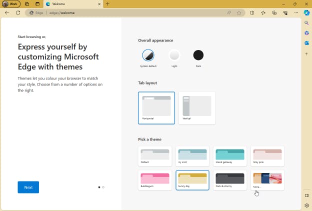 A screenshot of the new profile with a yellow theme in the Edge browser.