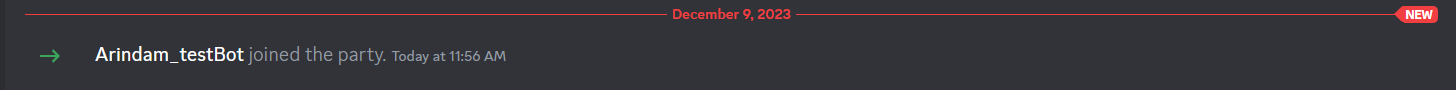 Discord message letting us know a bot has joined the server