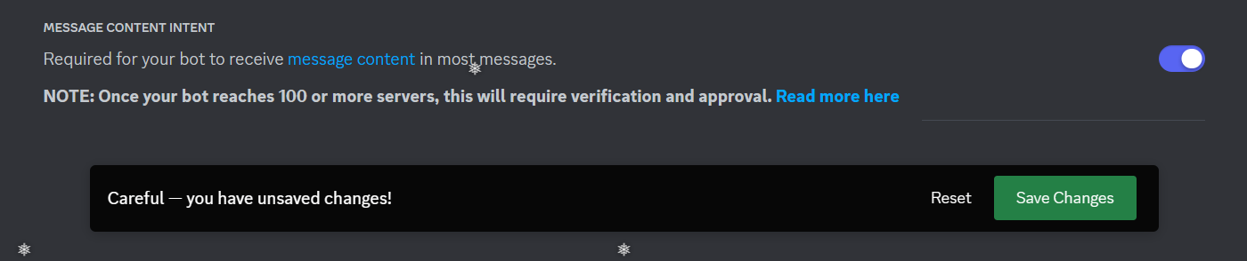 setting to give the bot access to send messages to the server.