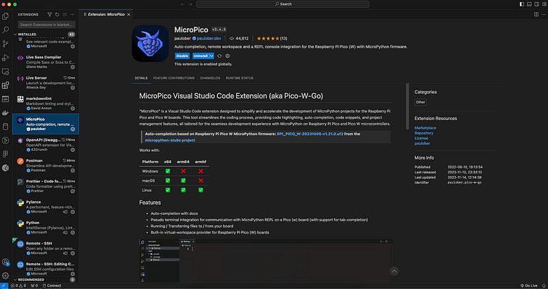 MicroPico extension on VS Code