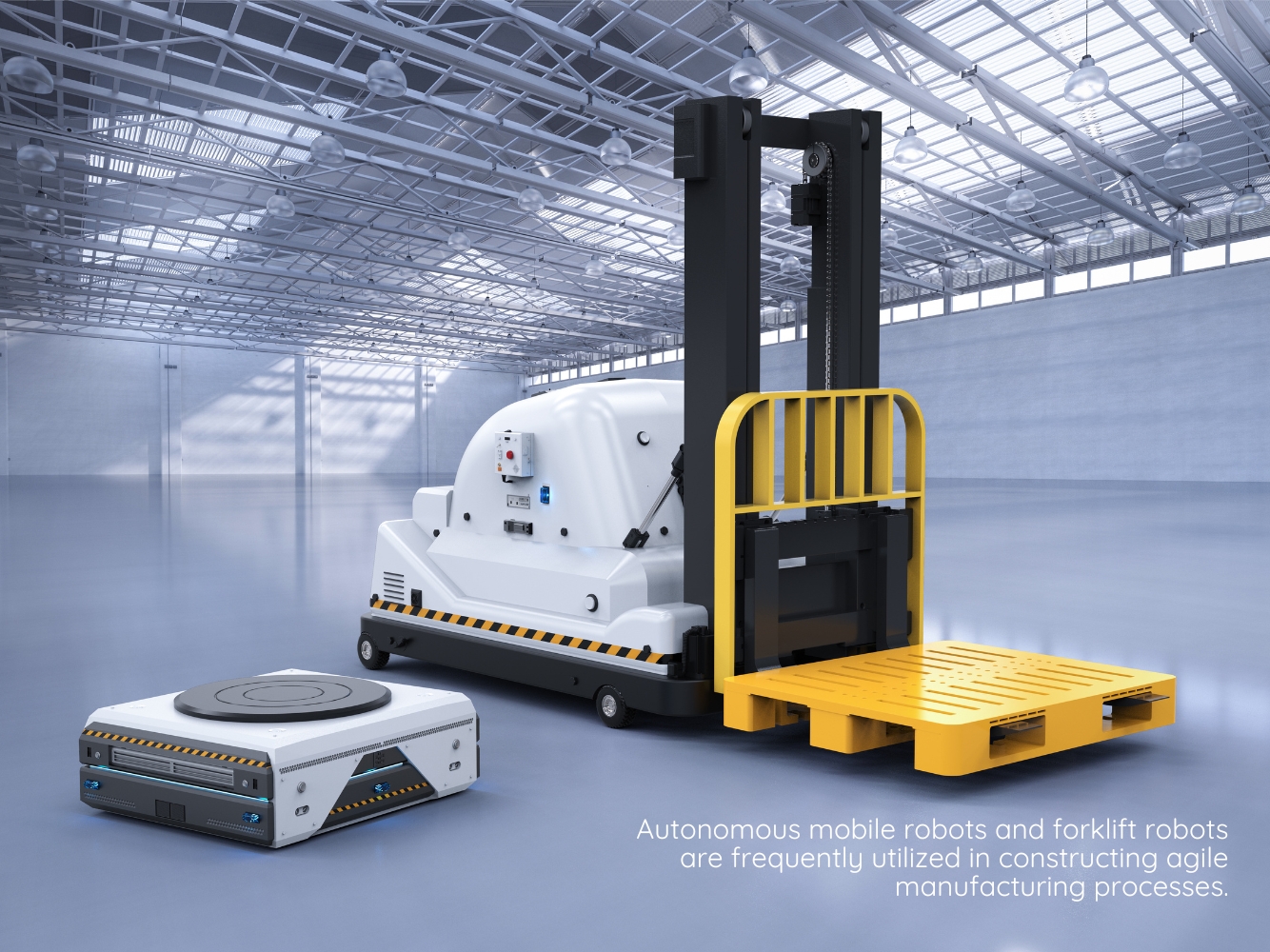 AMR and forklift robots are frequently used in agile manufacturing