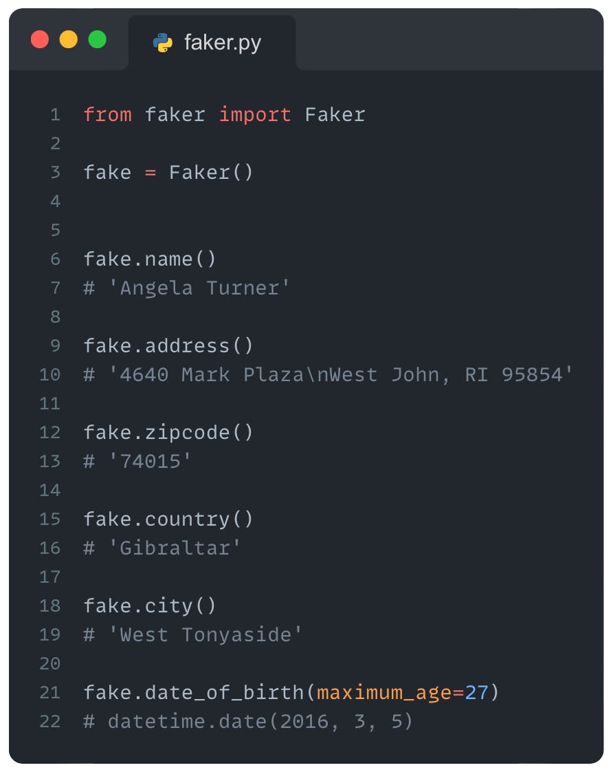 Python package faker in action