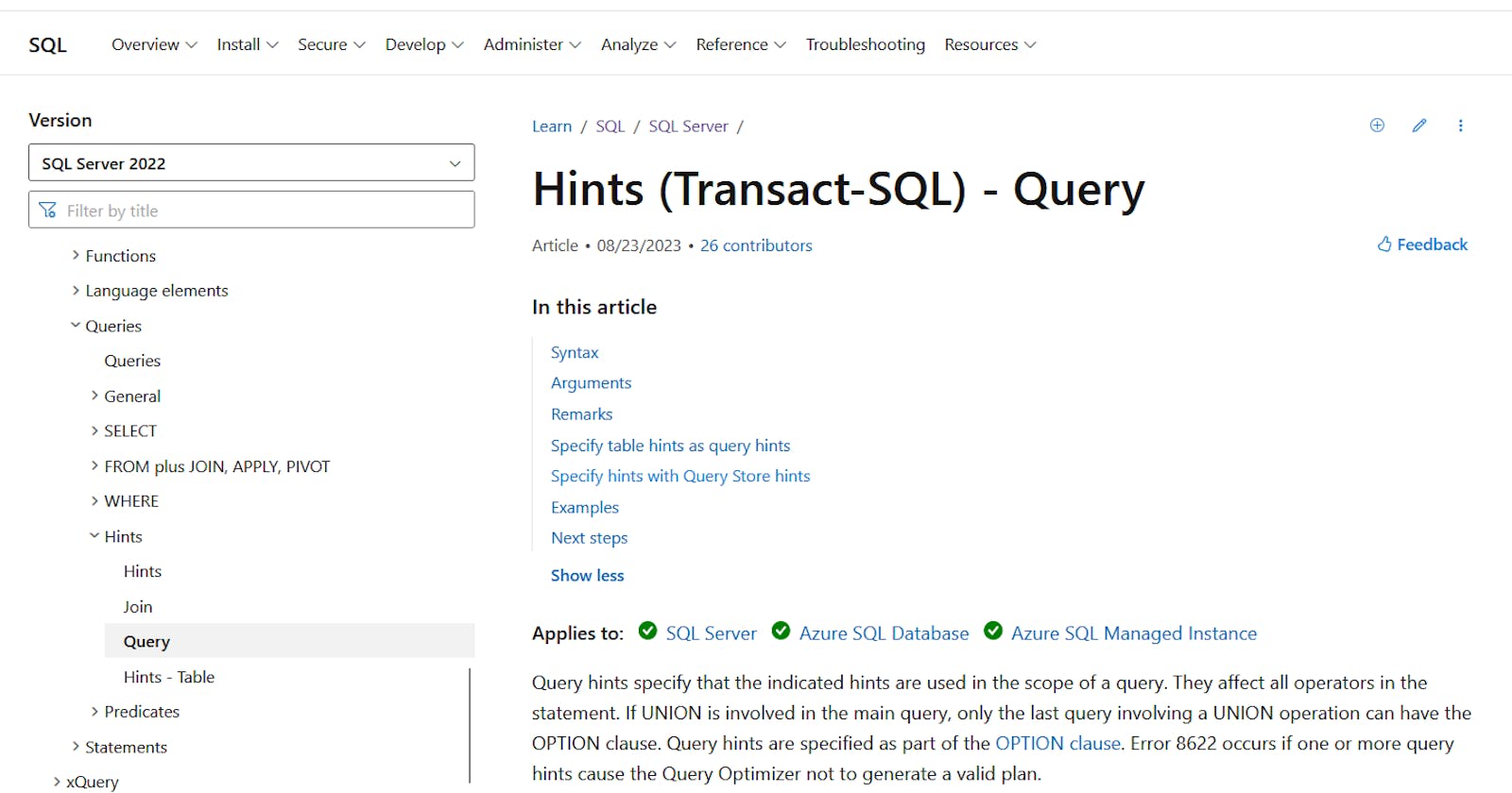 Detailed overview of Query Hints in T-SQL