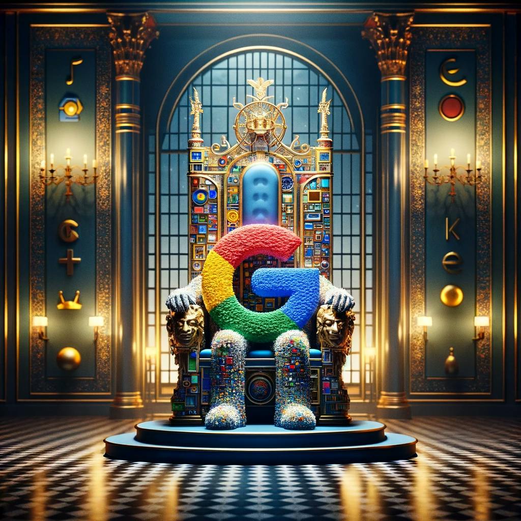 Google G sitting on a throne