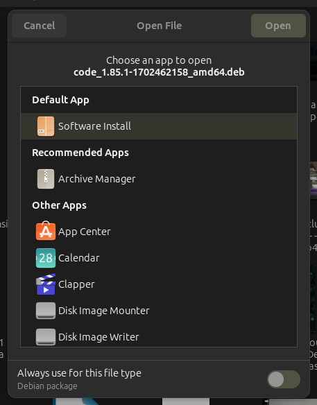 Open File Dialog Box - Ubuntu 23.10