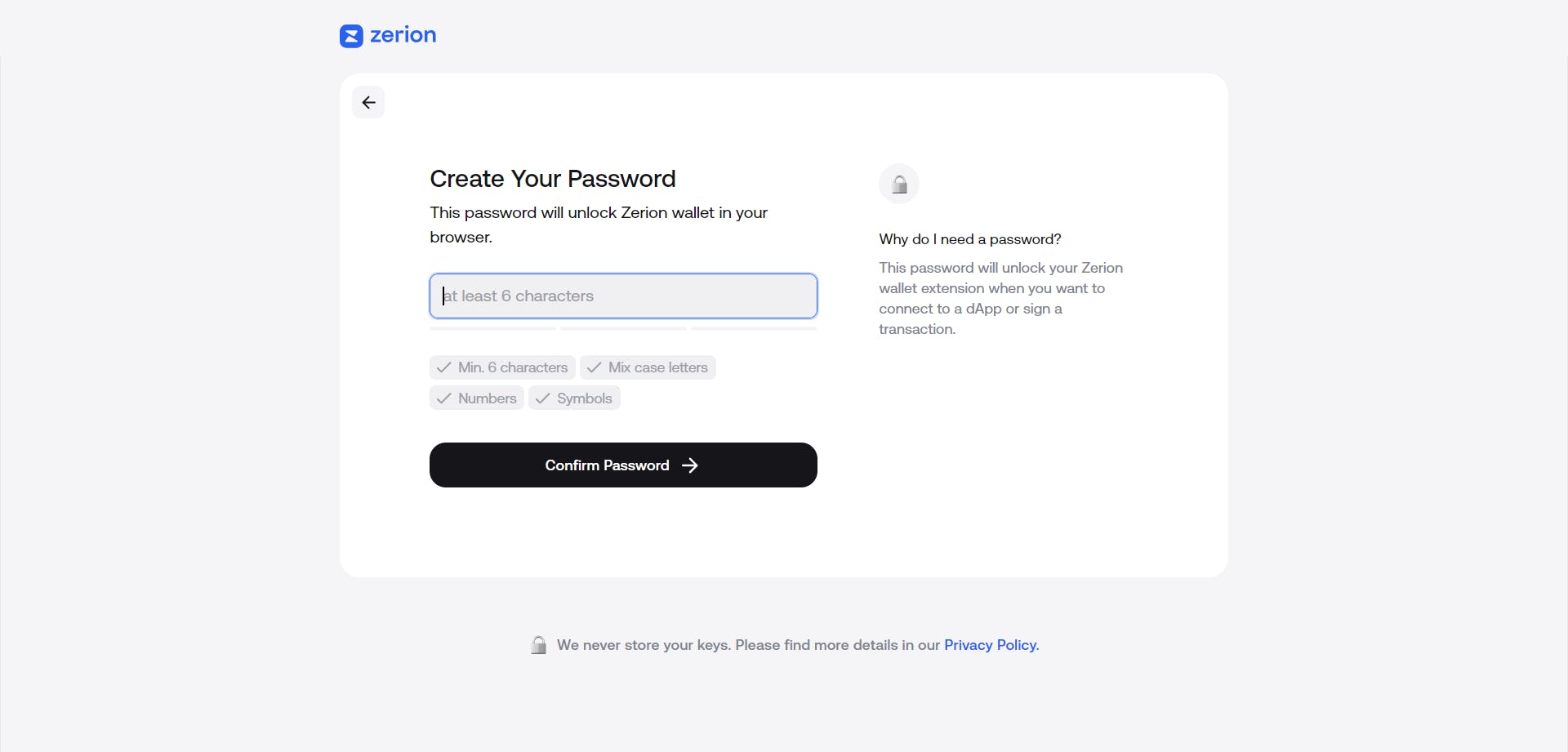 Setting up your password