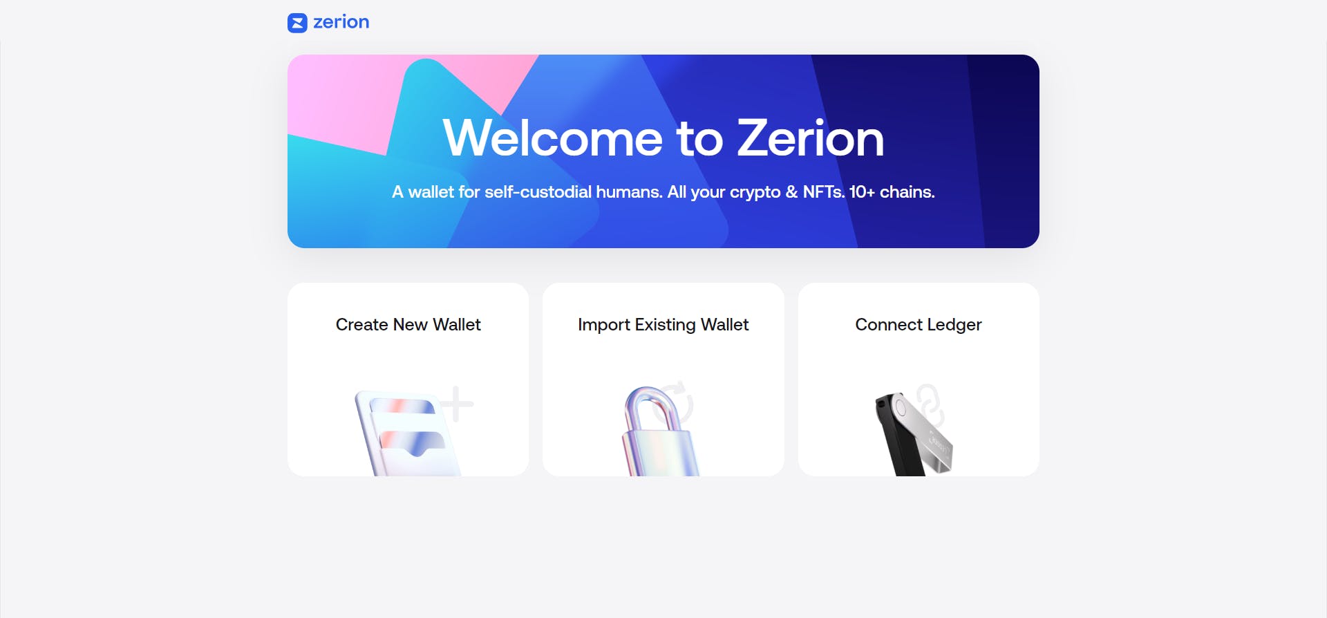 Options Zerion provides for you to setup your wallet on PC