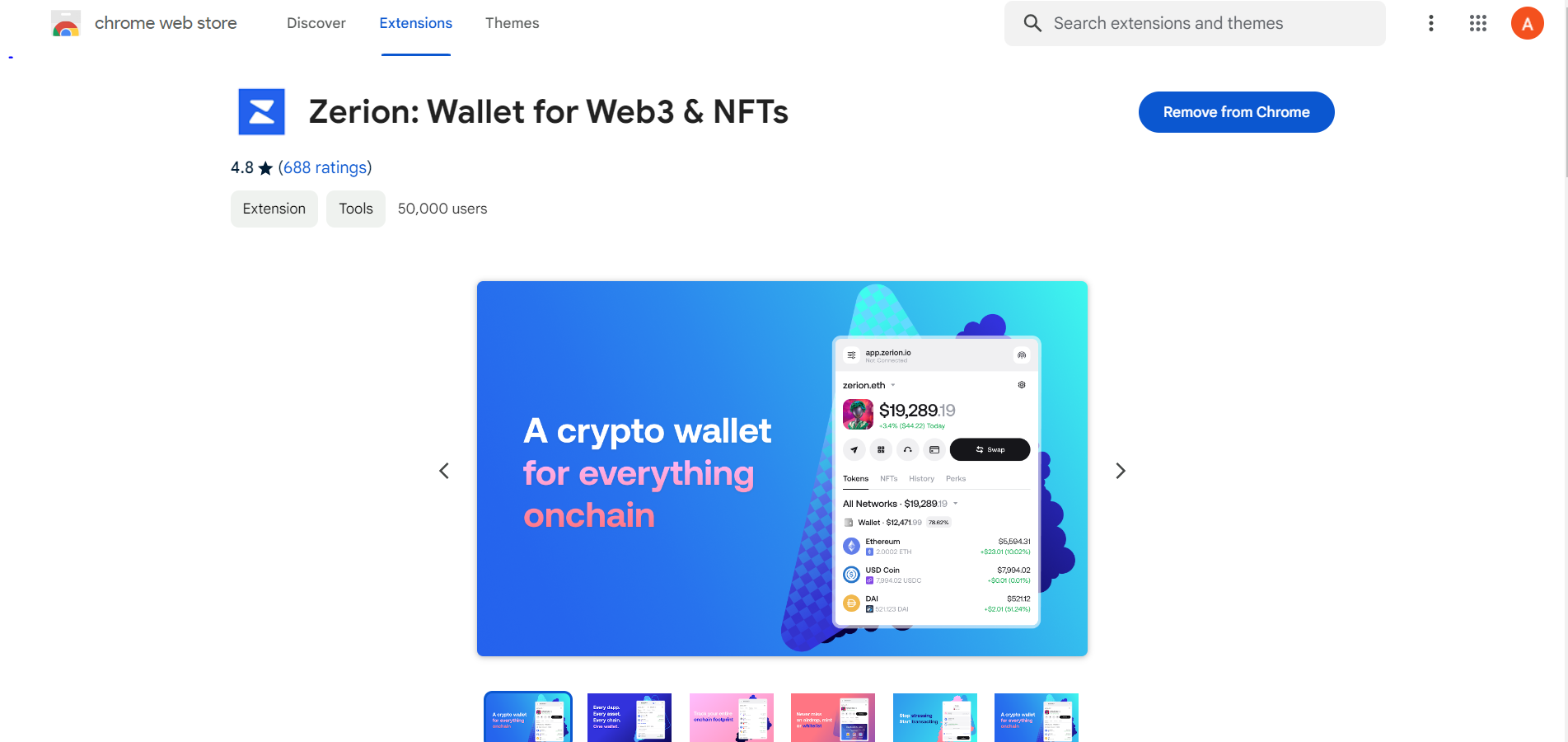 Zerion on Chrome Web Store