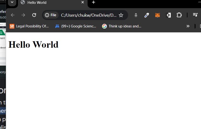 Image of a browser tab depicting the message "Hello World"