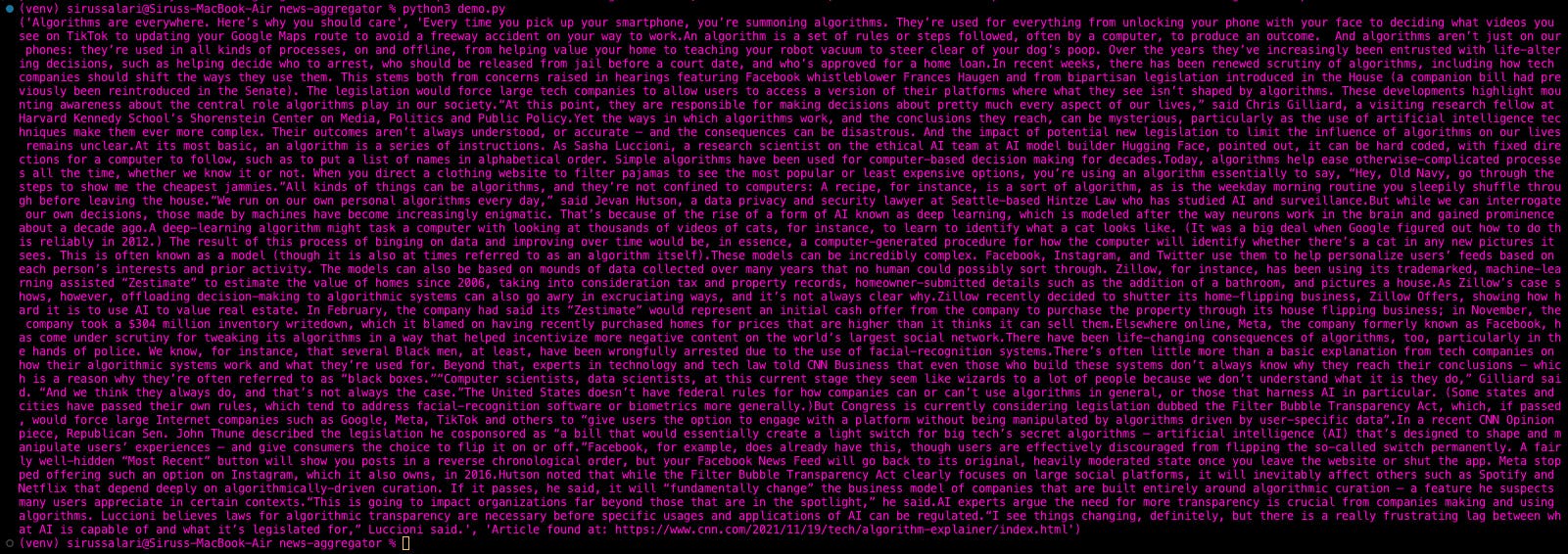 output of running python script