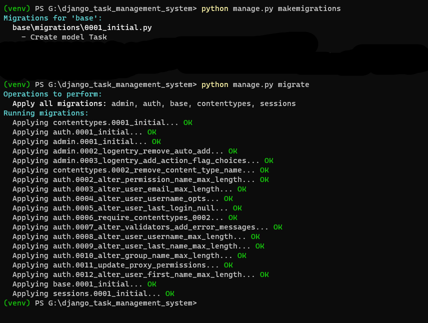 terminal-output-of-makemigrations-and-migrate-operations