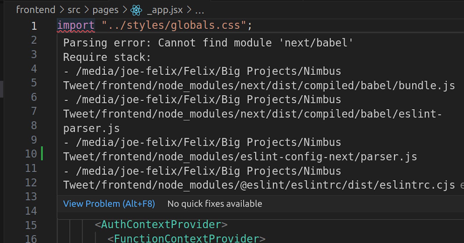 Parsing error: Cannot find module 'next/babel' in Next